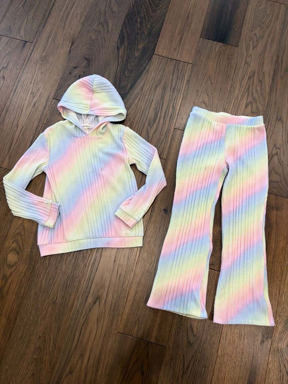 Derek Heart 2-Piece Hoodie and Pants Set Size 6X Pastel Rainbow Ribbed